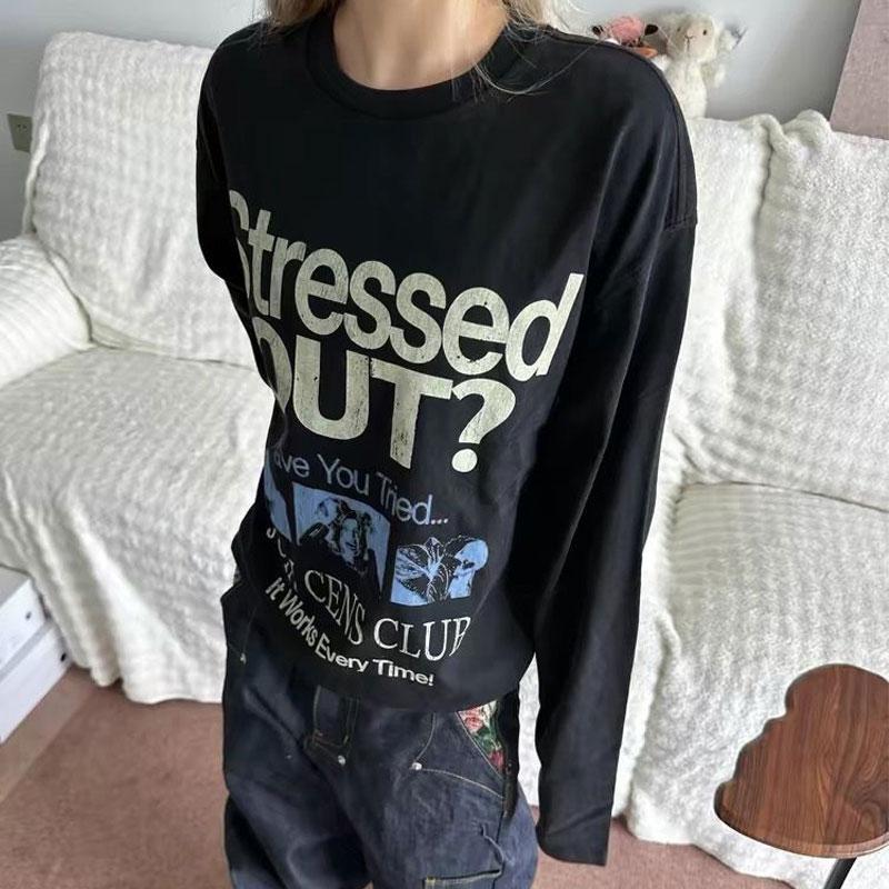 

Womens Casual Letter Print Long Sleeve Crew Neck Sweatshirt S чорний