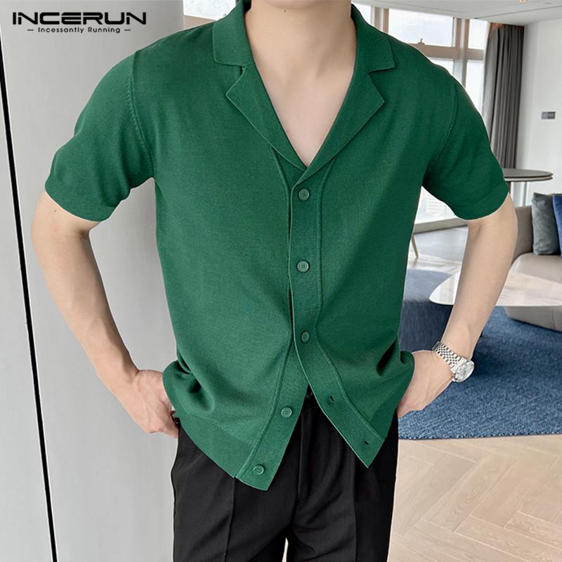 

INCERUN Летние мужские однотонные рубашки Топы