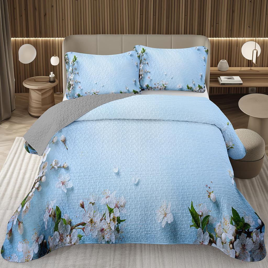 Spring Garden Plant Flower Bedspread Sets Botanical Floral Coverlet Twin Full Queen King Rustic Farmhouse Quilted Bedding Set