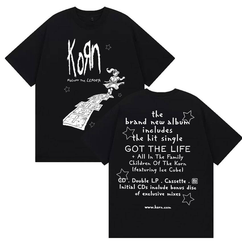 

Футболка с двусторонним принтом Rock Korn Follow The Leader для мужчин и женщин, ретро, мода Харадзюку, хлопок, с коротким рукавом, уличная одежда 4XL