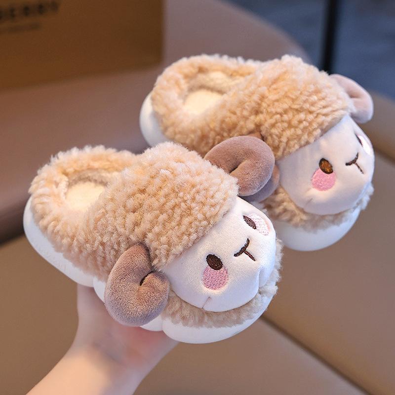Winter Children's Cartoon Cotton Shoes Fashion Girls' Warm Plush Home Slippers Boys' Non Slip Velvet Fluffy Floor Shoes