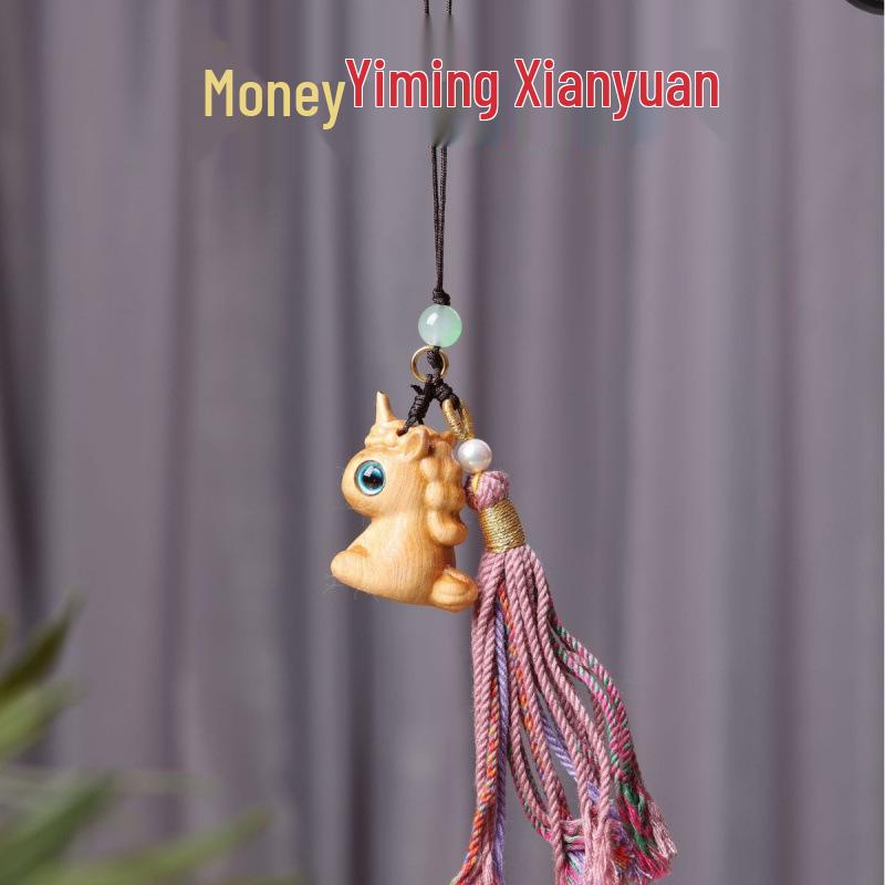 Golden Wood Carved Bow Knot Kitten Cushion Pendant - Blood Cypress Joy Plate Bag Phone Charm