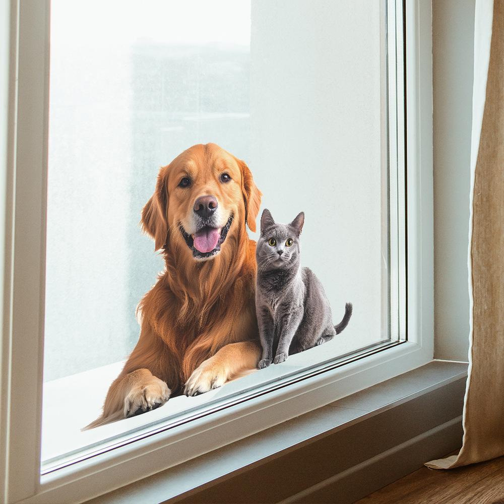 Cute Cat and Dog Static Cling Window Sticker Self-Adhesive Removable Kids Room Nursery Hallway Home Decor