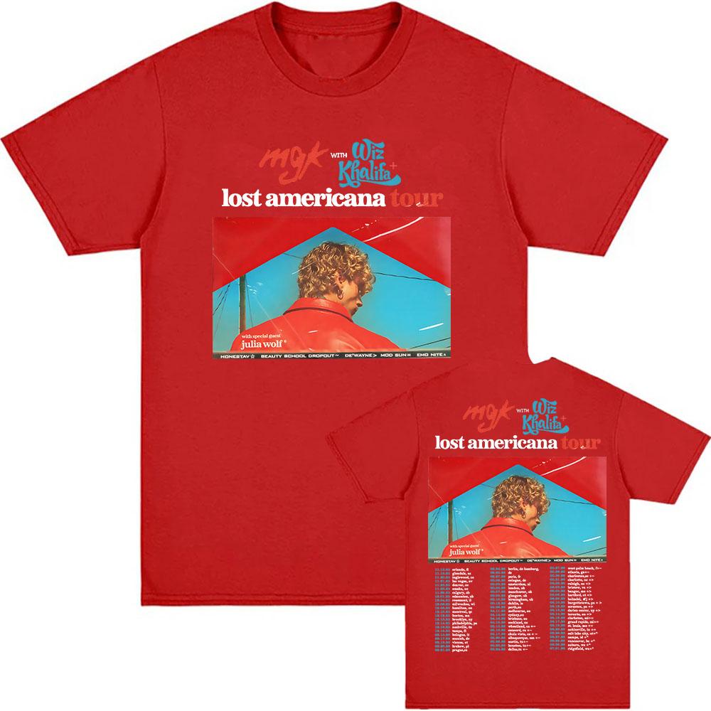 MGK Lost Americana Tour T-Shirt Machine Gun Kelly Sänger Grafik T-Shirt Baumwolle Kurzarm Lässig Herren/Damen T-Shirt Streetwear