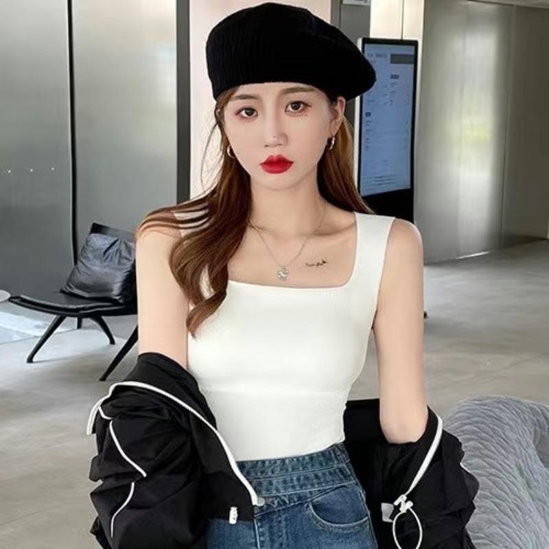 Nová košilka se širokým ramenem čtvercový výstřih Krásná vesta se zadním závitem Dámské bezešvé jednodílné pevné košíčky ležérní pevné topy