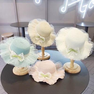 Straw Children Straw Hat Lace Beach Bucket Cap New Straw Shoulder Bag  Baby Girls