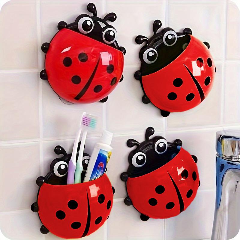 2 stücke Zahnbürstenhalter Niedliche Marienkäferform Saugnapf Kreative Zahnbürstenablage Badezimmer Kein Stanzen Lagerregal