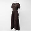 Elegant V-Neck Summer Evening Dress with Cinched Waist and Slit, Short Sleeve