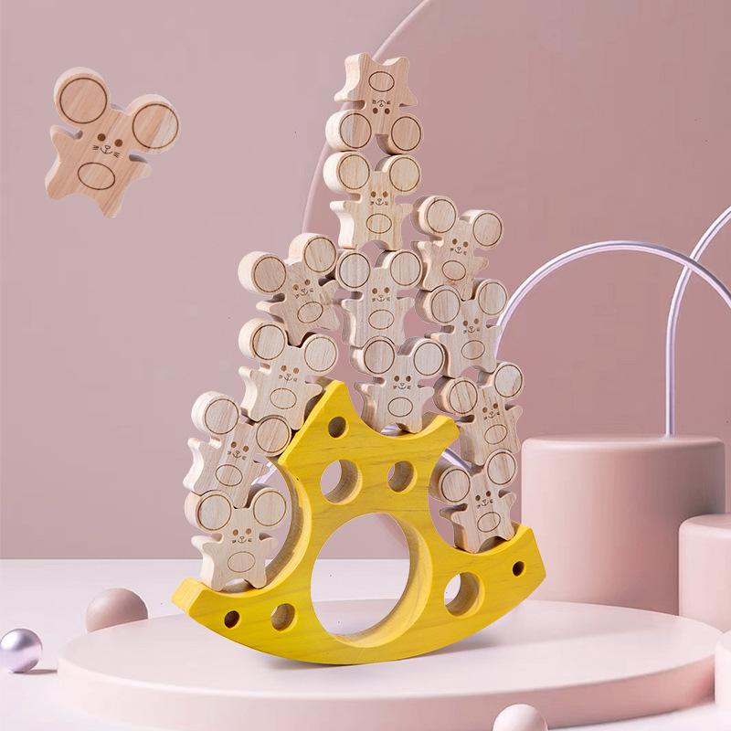 Children's Early Education Mouse Cheese Stack High Battle Balance Hand-eye Coordination Fun Stack Stack Music Building Block Educational Toys
