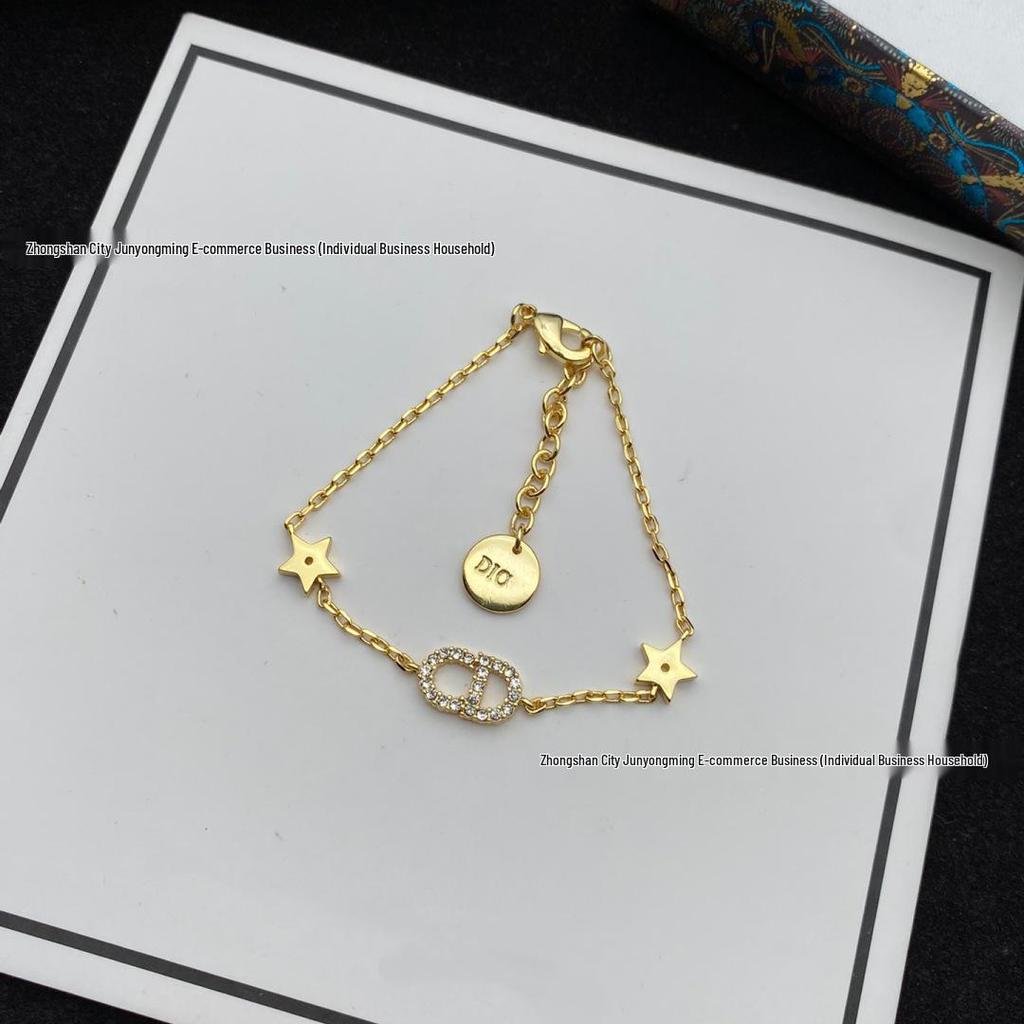 Classic Five-Pointed Star Rhinestone Double-Layer Bracelet - Women's Daily Versatile Two-Piece Set Jewelry