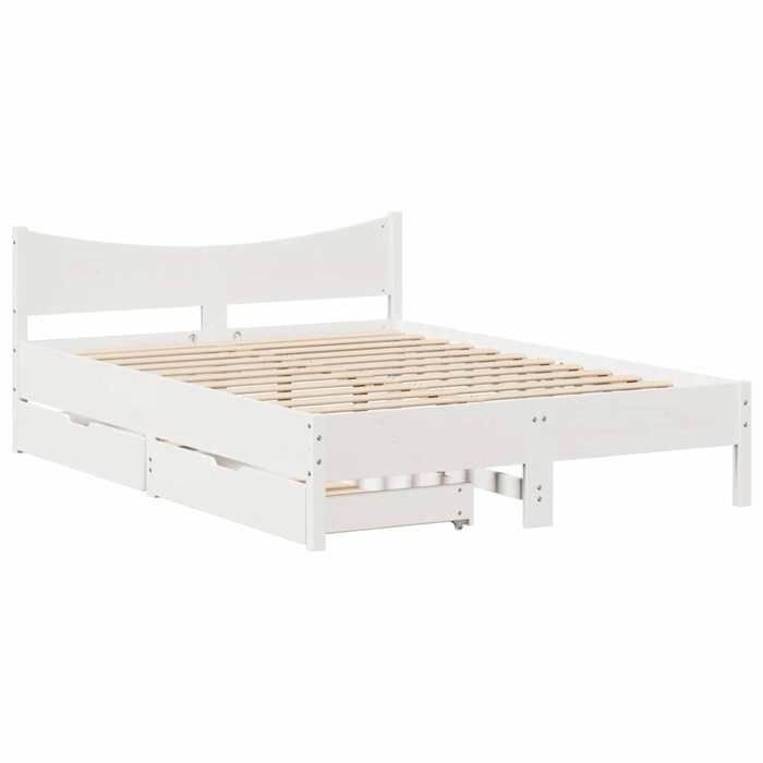 VidaXL Cadre de lit avec tiroirs blanc 120x200 cm bois de pin massif, sommier, cadre de lit double, cadre de lit en bois 3301909