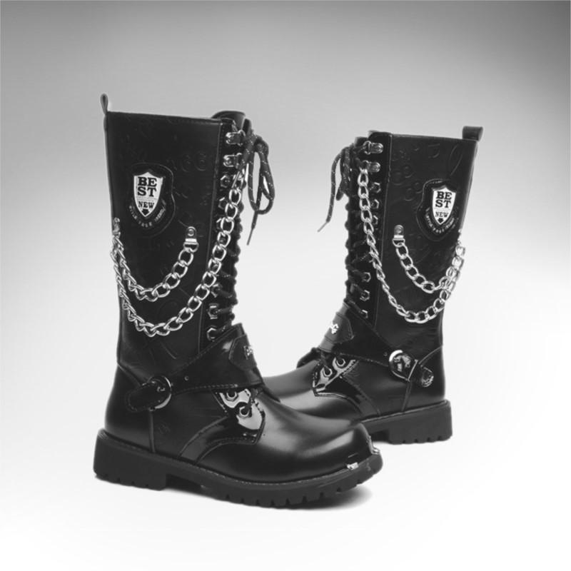Winter autumn men's long boots the trend within increasing motorcycle boots high military boots leather high black boots D475