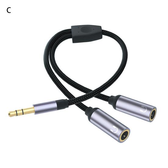 Headphone Splitter 2 in 1 High Fidelity Lossless Nylon-Braided Dual 3.5mm Male Microphone Audio to 3.5mm Female Adapter Cable Computer Accessories