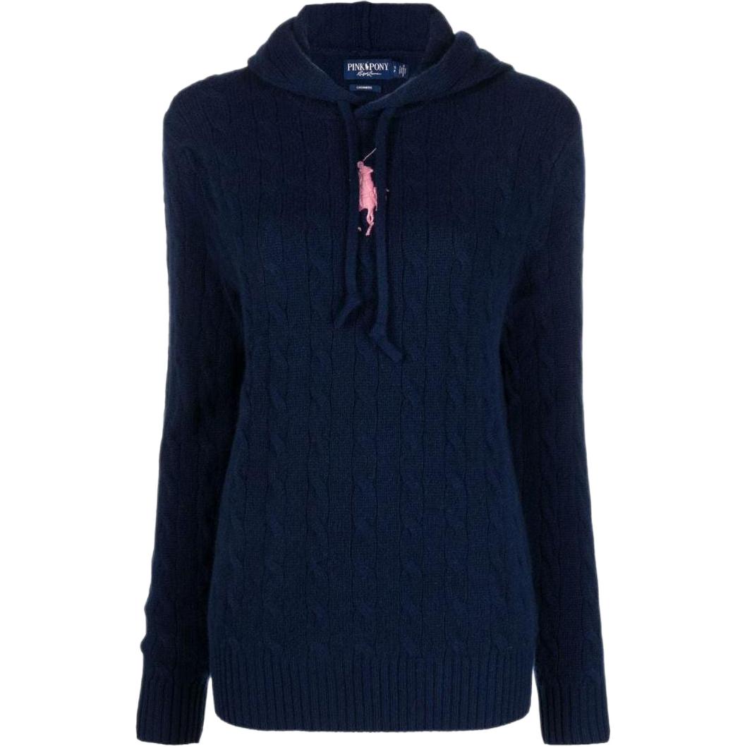 

Polo Ralph Lauren FW22 Однотонный вышитый свитер-худи крупной вязки кабель кашемир женский свитер темно-синий 211887842-001 XXL