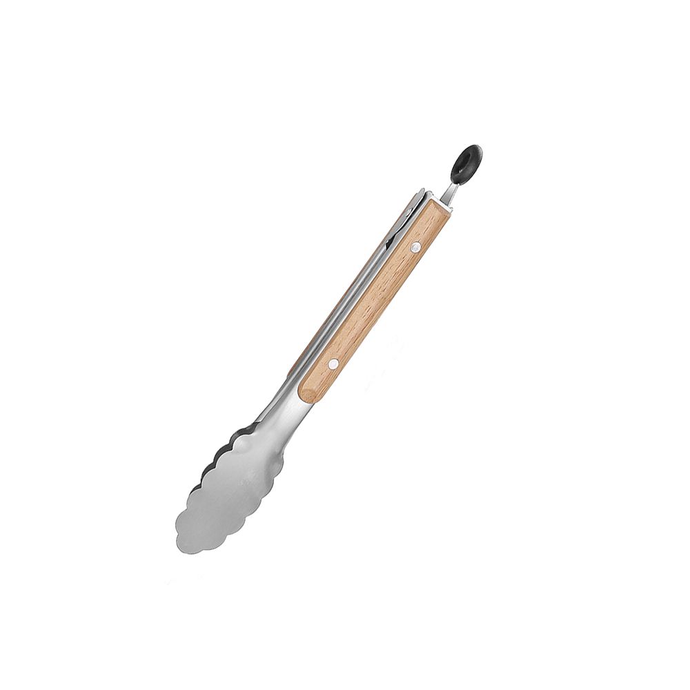 1Pcs Stainless Steel Grill Tong Wooden Handle Bread Salad Serving Clip Durable Cooking Clamp