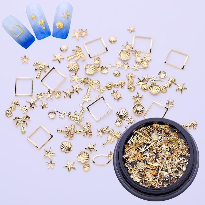 1 Box Rivet Metal Nail Studs Seashell Star Rhinestone 3D Nail Art ...