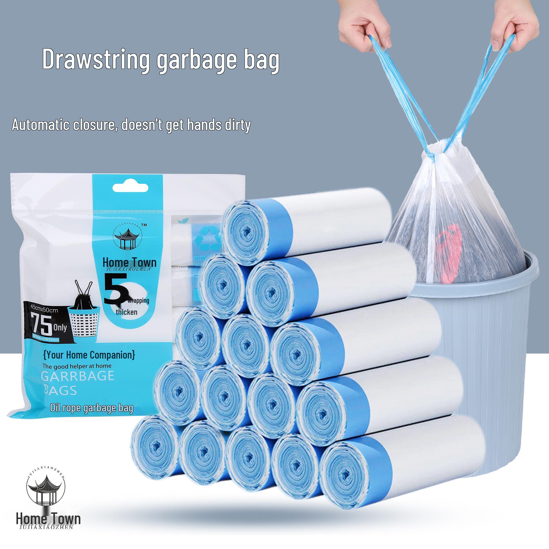 

Мешки для мусора на завязках Home Town, портативные, утолщенные, белые, для бытового использования 5 rolls (75 bags total) белый
