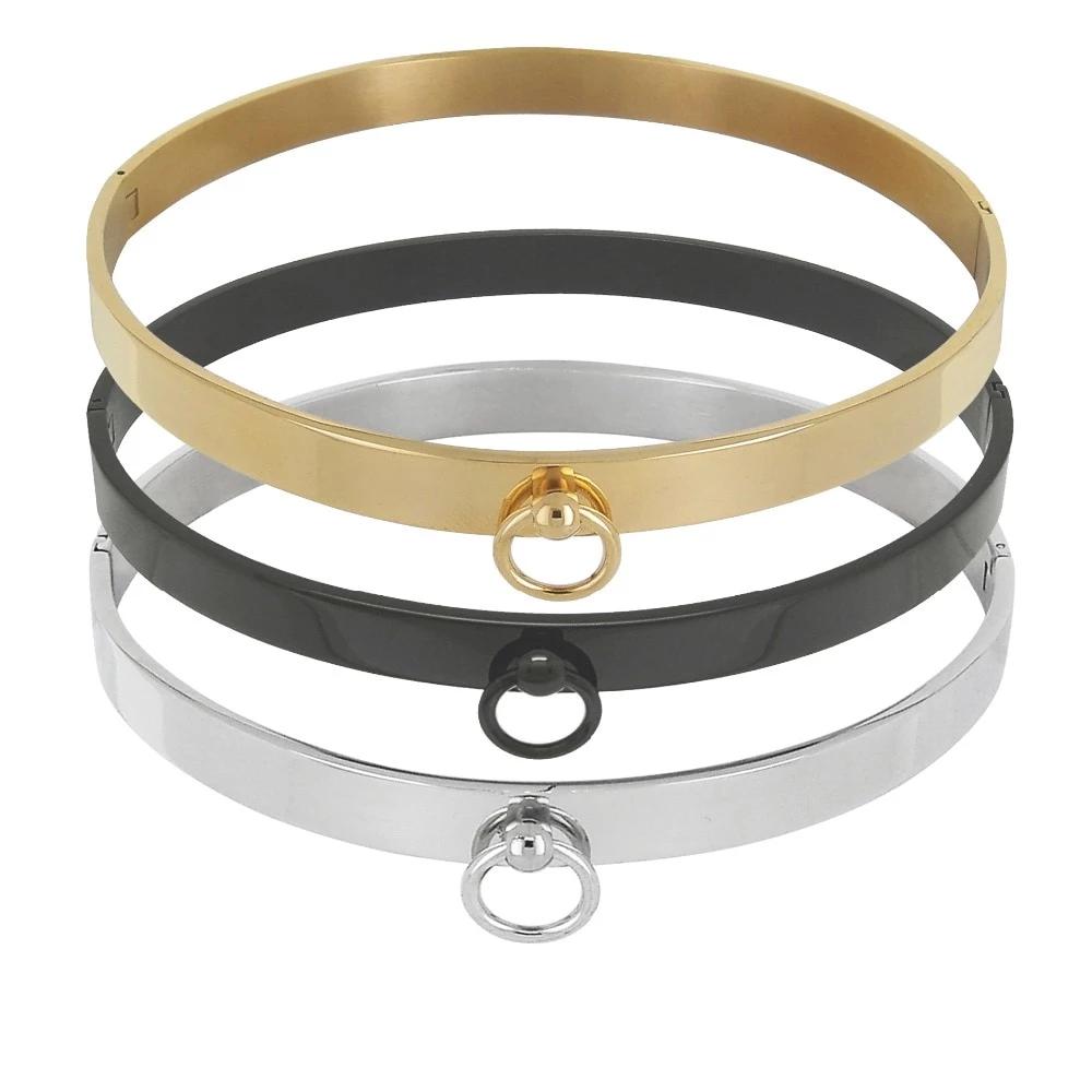 Gold Black Silver Polished Stainless Steel Slave Choker  Collar Collars & Leashes