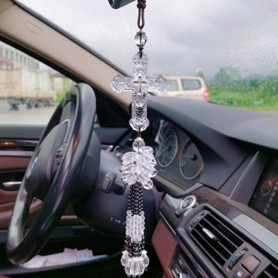 Crystal Cross Car Pendant - Religious Auto Hanging Ornament for Windshield Mirror, Elegant Blessing Decor with Reflective Light