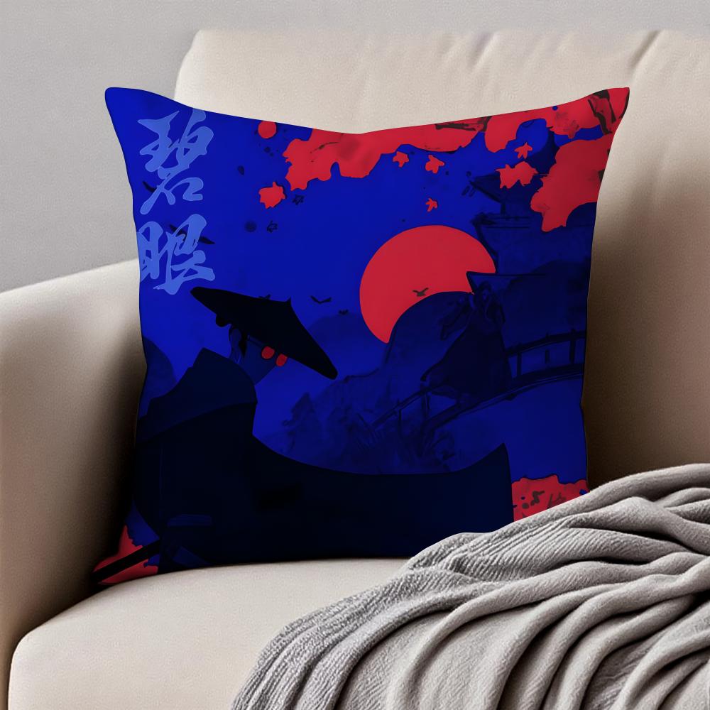 B-Blue Eye Samurai Cushion Cover Pillowcase Anti-Dustmite Invisible Zipper Short Plush Sofa Cushion
