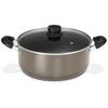 Panela de 28cm com Tampa de Vidro Diamantada Fácil de Pegar com Duas Alças, Cor Cinza Metálico, Compatível com Gás/IH, Tampa, Revestimento, Durável, Antiaderente, Limpa,
