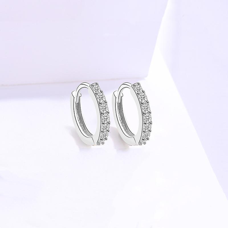 Korean Style S925 Sterling Silver Circle Earrings with Zircon Inlay – Women s Simple Studs S925 Sterling Silver
