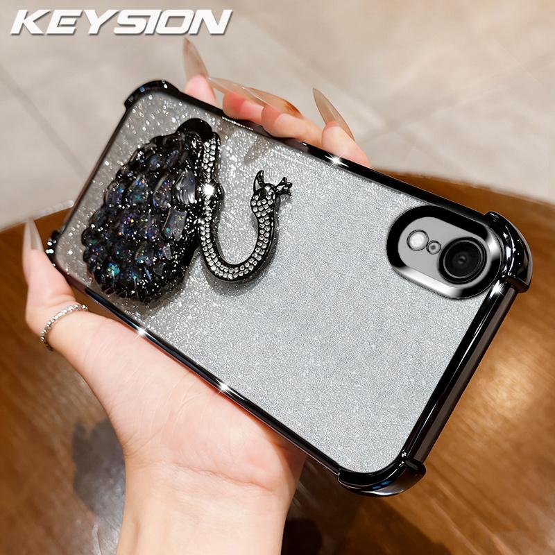 KEYSION Shockproof Plating Phone Case for iPhone XS Max Clear TPU Glitter Jewelled Swan Kickstand Back Cover for iPhone X XR