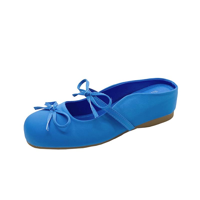 Bow-knot Ballet Style Heightened Inside Baotou Half Slippers Women's Outer Wear Spring and Summer New Flat Shoes