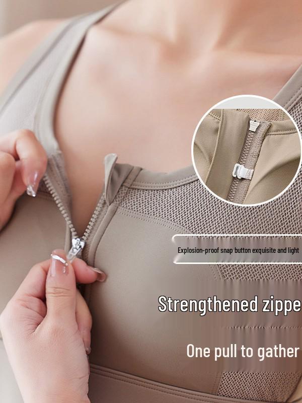 High-Impact Mesh Zipper Sports Bra with Integrated Chest Pad