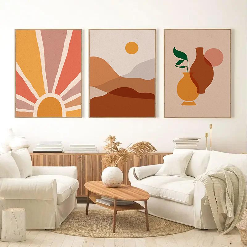 Neutraler Boho Mid Century Abstrakt Botanisch Linie Terrakotta Töne Geometrisches Poster Leinwandmalerei Wandkunst Bilder Heimdekor