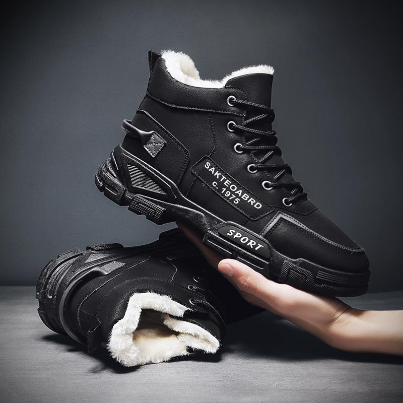 Winter Boots Men Plush Warm Snow Boots Comfortable Male Casual Outdoor Sneakers Non-Slip Lace-up Flat Ankle Boots Man