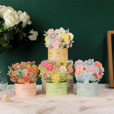Creative 3d Pop-Up Bouquet Card G Craft Greeting Cards Gift For Mother'S Day Valentine'S Day Birthday Anniversary Paper Holding