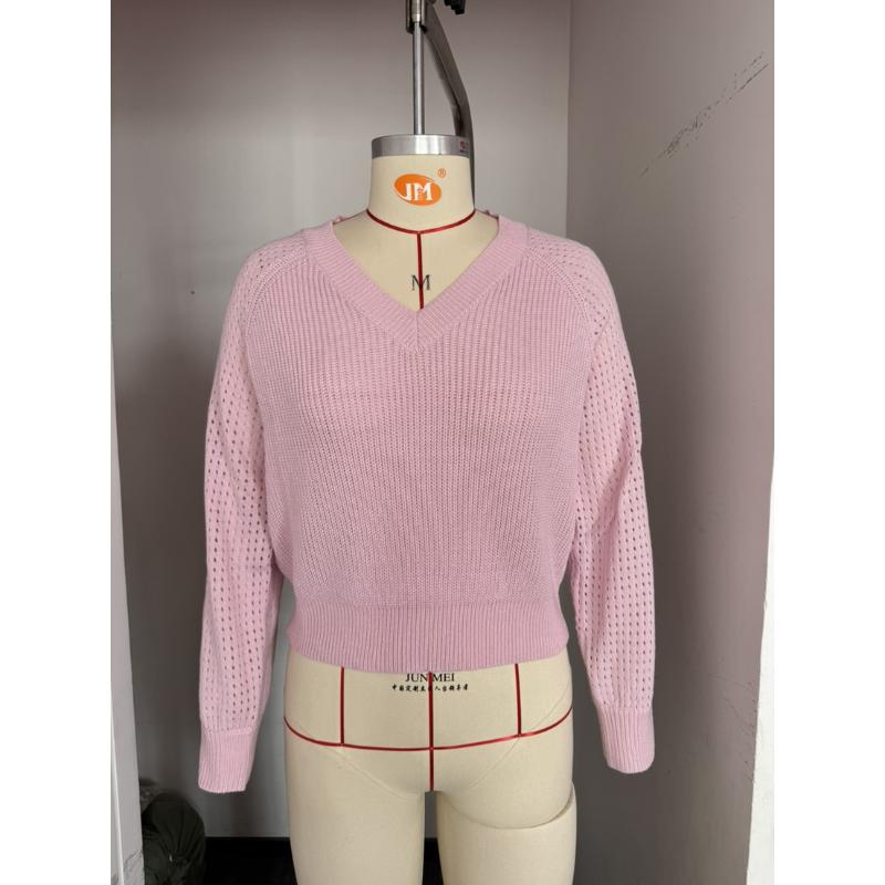 Women's Autumn and Winter New Hollow V-neck Long-sleeved Fashion Sweater for Women