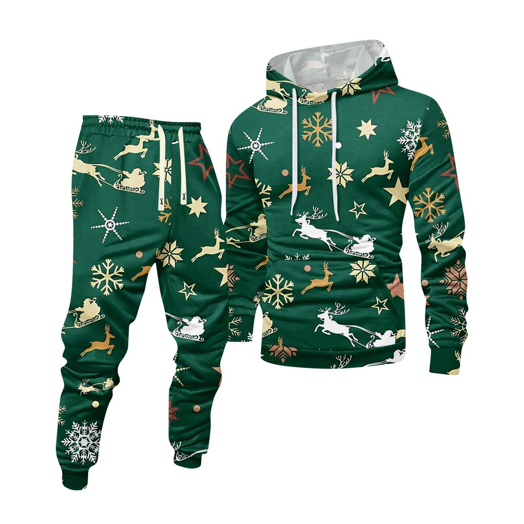 Men's Printed Hooded Sweatshirt And Sweatpants Casual Sports Suit