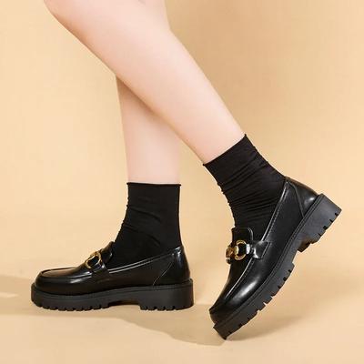 Damen Loafer Frühling Metallknopf Schwarze Plateau Damenschuhe Mode JK Lolita Weiche Sohle Student Büro Lederschuhe