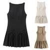 Women Summer Dress Sleeveless Bow Decor Pleated A-line Solid Color Mini Dress Back Zipper Closure O Neck Vest Dress for Dating Party