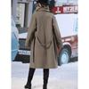 2025 Autumn Winter Women's Double-Breasted Wool Blend Trench Coat, Belted Waist Elegant Overcoat with Notched Lapel, Classic Office Chic Outerwear