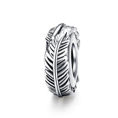 Silver Stopper Feather Charm Modular Bead Silver 925