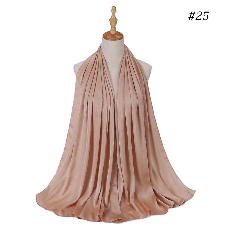New Arrivals Crinkle Plain Color Satin Crepe Scarf Shawl Wrap Muslim Women Pleated Stain Silk Hijabs