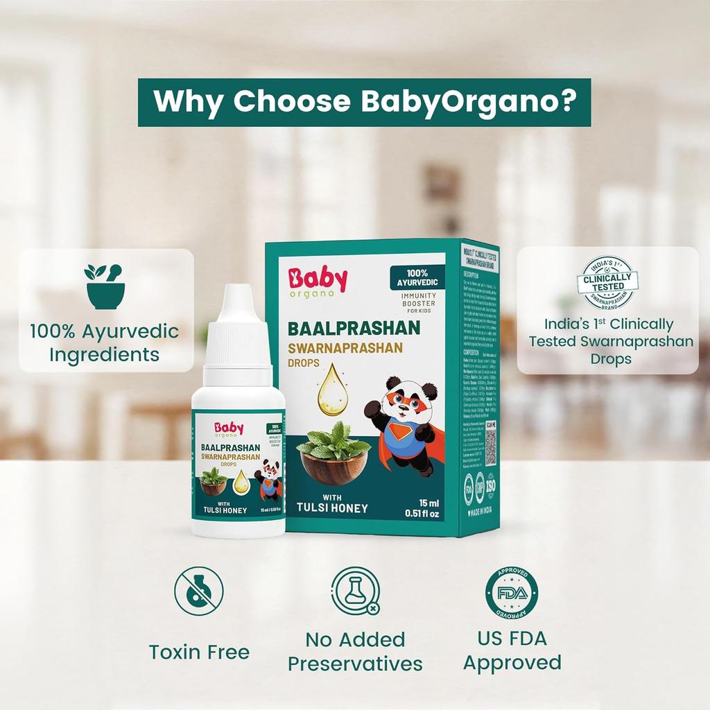 BabyOrgano Swarnaprashan Tropfen für Kinder Natürliches Wohlbefinden Kräuterergänzung für die tägliche Wachstumsunterstützung 15 ml Packung von 1