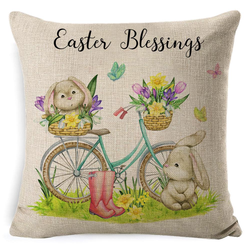 

Мультяшная Пасхальная Наволочка Лен Акварельный Кролик Яйцо Дом Диван Наволочка 45 * 45 pillowcase