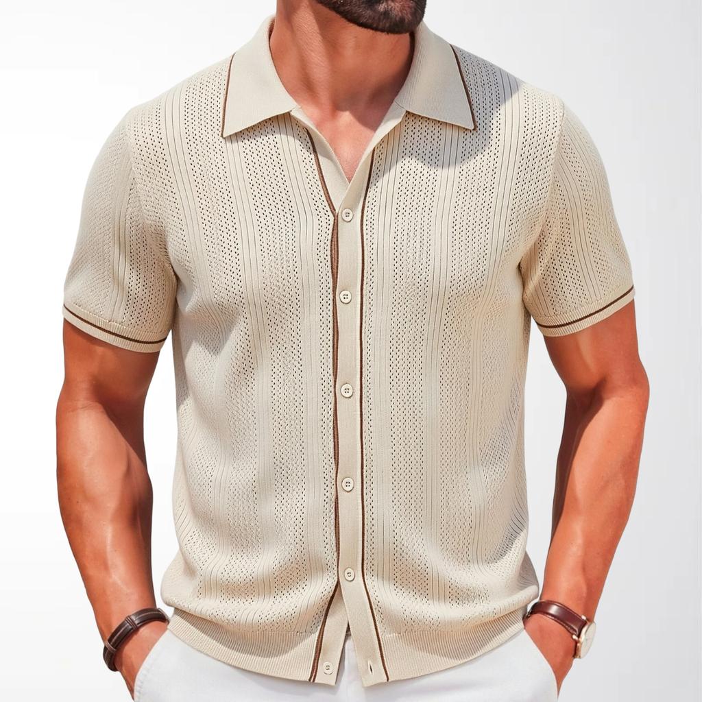 Herren Kurzarmhemden Atmungsaktive Button-Down Poloshirt Tops Strandurlaub Leichtgewicht Golf Hemden mit Kragen Sommer Freizeit Strickhemden für Herren