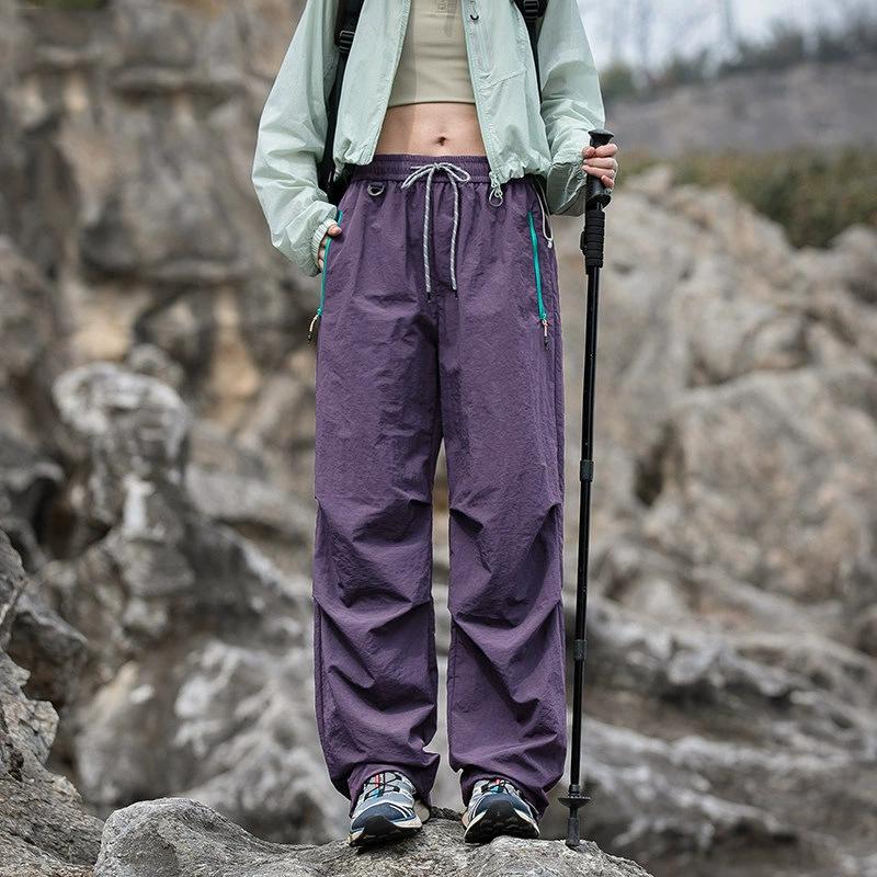 Women Hiking Pant Autumn Outdoor Sports Waterproof Paratrooper Pants Elastic Waist Camping Trousers Solid Cycling Fishing Pants