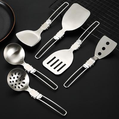 Set de spatule portabile din oțel inoxidabil 304 pentru picnic, veselă pliabilă în aer liber, set de linguri de supă de 6 piese pentru camping