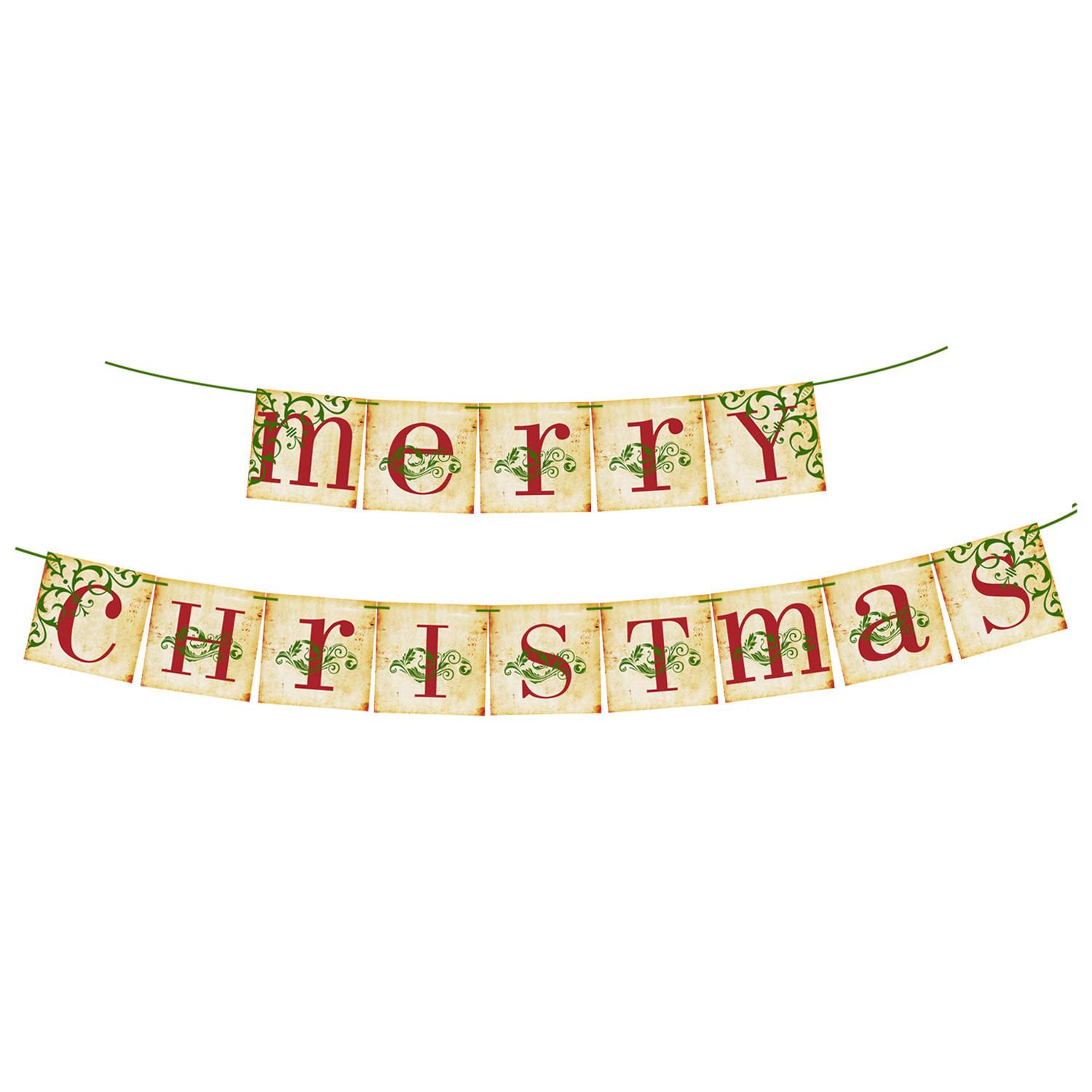 

Vintage Merry Christmas Letter Banner 2Design Traditional Vintage Victorian Style Bunting Garland Xmas Holiday Decor for Party One Size