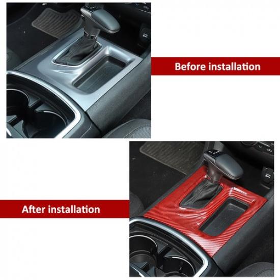 Central Gear Shift Box Panel Trim Decor Cover For Dodge Charger 2015+ Red Carbon