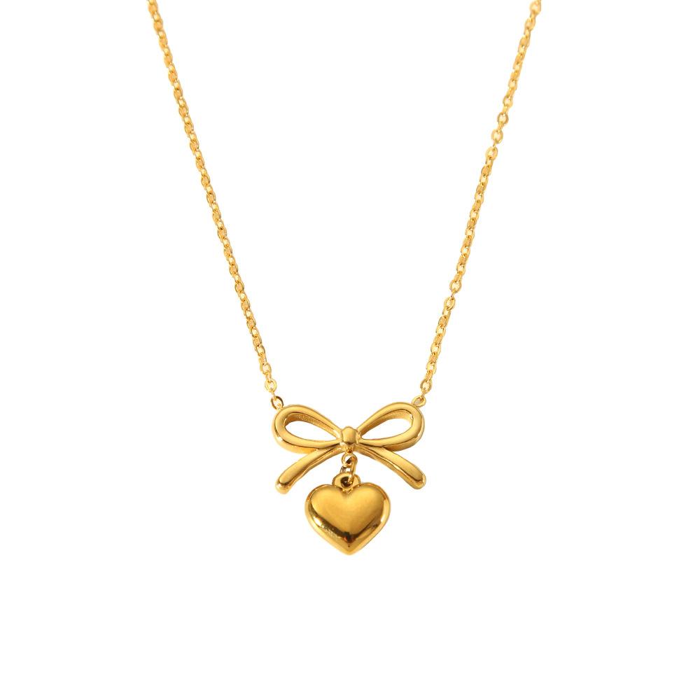 ins personalized light luxury bow love pendant necklace stainless steel 18K gold waterproof exquisite jewelry women