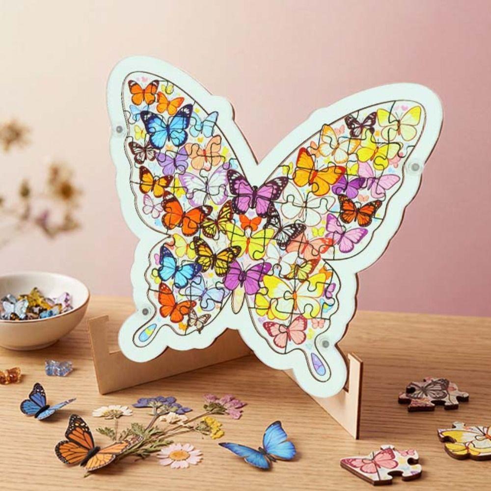 Animal Puzzle Cat Wooden Puzzle Brain Burning Unique Irregular Puzzle Butterfly Jigsaw for Adults