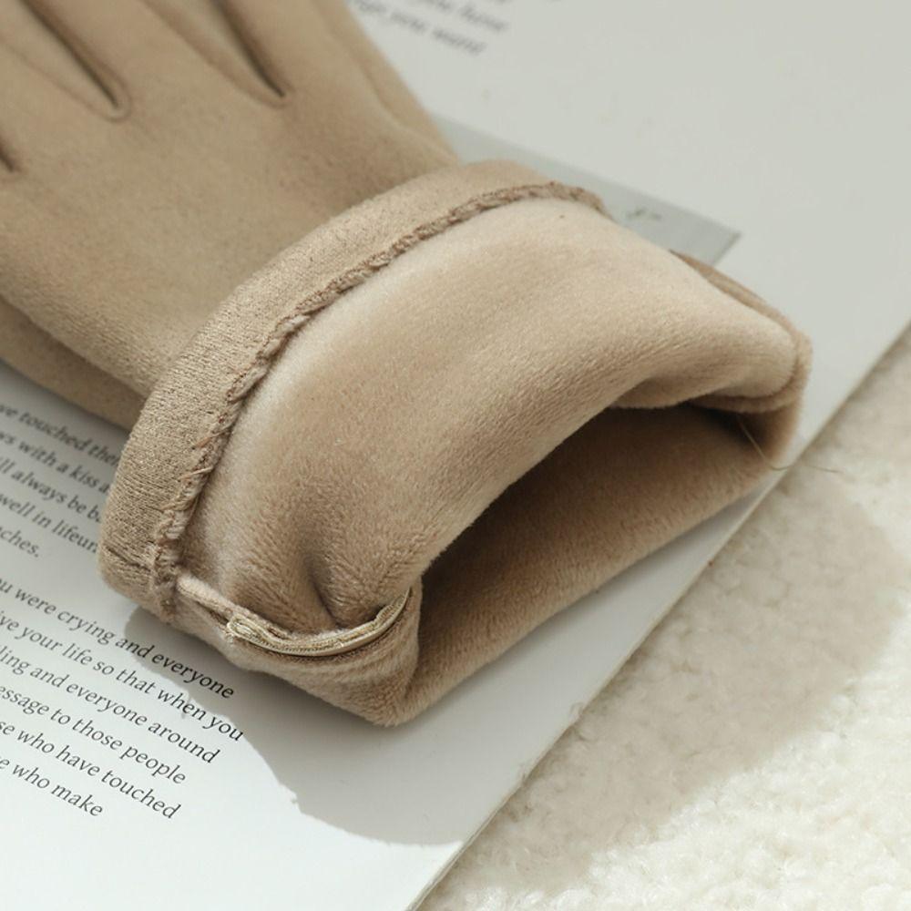 Thicken Suede Leather Gloves Chamois Leather Winter Driving Gloves  Gloves  Women