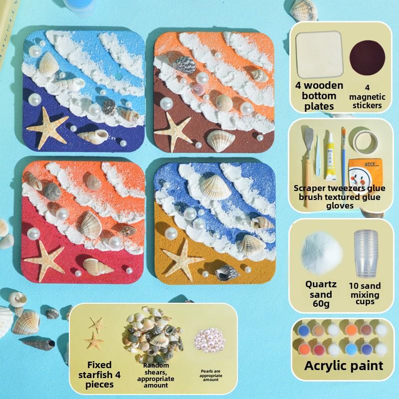Quartz Sand Texture Painting Fridge Magnets Handmade DIY Material Package Ocean Refrigerator Magnet Home Decor